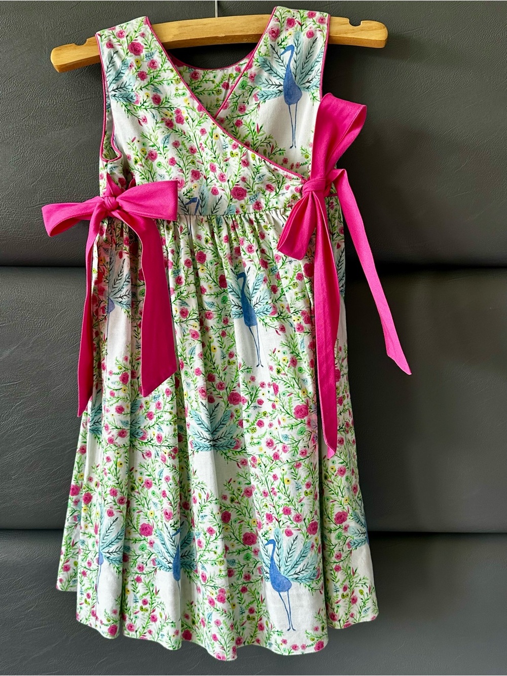 Claire & Charlie Girls Peacock Floral Cotton Dress Pink Sash Size 3